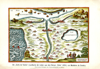 Carte de Tendre (Landkarte der Liebe) aus dem Roman Clelie (1654) von Madame Madeleine de Scudery.