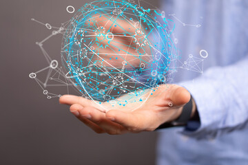 Businessman using data network with his fingers.