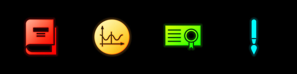 Set Book, Graph, schedule, chart, diagram, Certificate template and Paint brush icon. Vector.