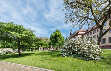 The inner courtyard of the Lichtental Abbey in Baden Baden. Baden Wuerttemberg, Germany, Europe