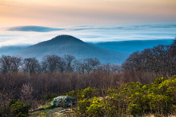 dramatic early spring sunrise in Shenandoah National Park in Virginia