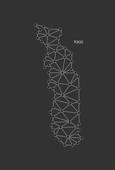 Obraz premium Togo Map Point scales on black background. Wire frame polygonal network white line, dot and shadow dot.
