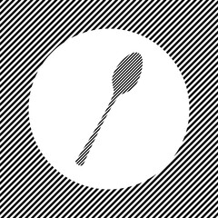 A large spoon in the center as a hatch of black lines on a white circle. Interlaced effect. Seamless pattern with striped black and white diagonal slanted lines