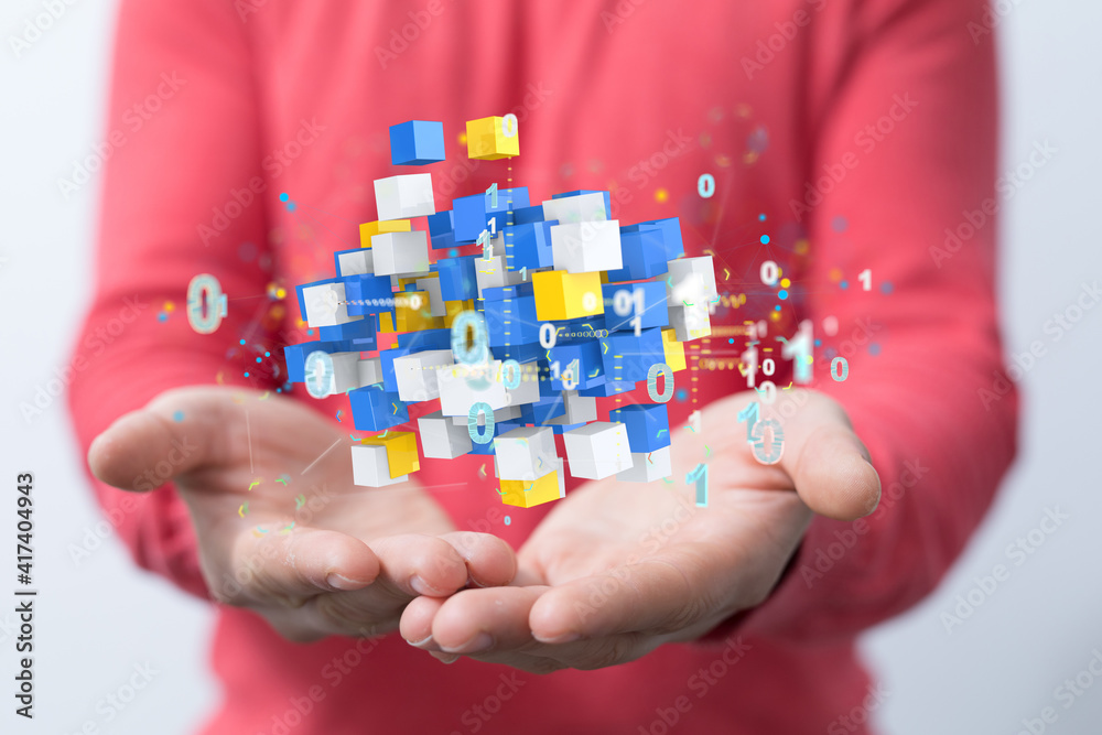 Aufkleber Augmented Analytics Data cloud storage network from lines, triangles and particle style design. Illustration