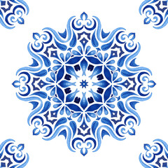 Mandala ornamental watercolor arabesque paint tile design pattern for fabric