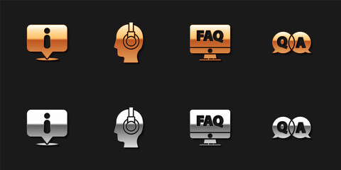 Set Information, Support operator in touch, Computer monitor and FAQ and Question Answer icon. Vector.