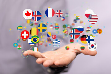 World map with all states and their flags,3d render.