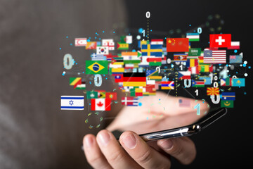 World map with all states and their flags,3d render.