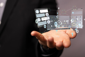 Interface web application in hand 3d