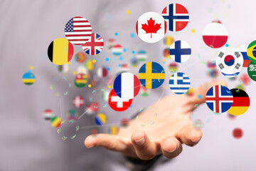World map with all states and their flags,3d render.