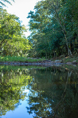 Obraz premium Lago natural verde tranquilo en una mañana fresca en salto pa´i colonia independencia paraguay