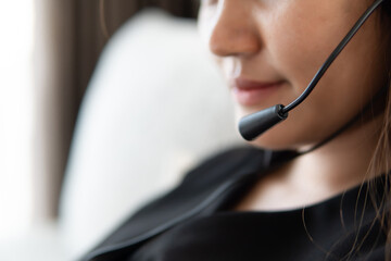people use headphone with microphone, concept of customer service.