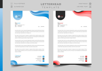 Obraz premium Business Letterhead Design Template for corporate and official use, blue, blue, red color variation. 
