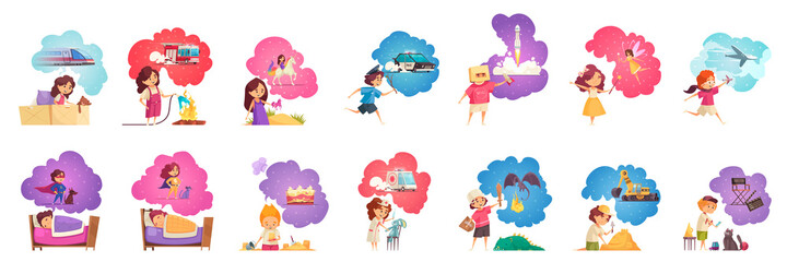 Dreaming Kids Icon Set © Macrovector