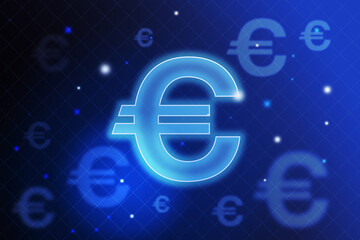 Euro currency digital sign at blue background, financial concept