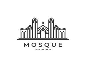 Minimalist Islamic mosque building logo design vector. Modern architecture logo design