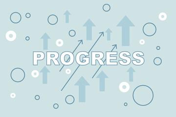 Growth success concept with progress word illustration on light backdrop with arrows up and circles