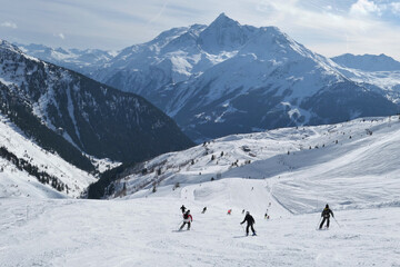 Fototapeta na wymiar Alpine ski slope in La Rosiere in France.