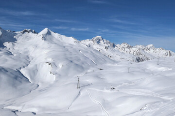 Winter landscape of La Thuile ski resort in Alps