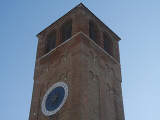Chioggia, ancient clock in the Bell Tower of the Church Sant'Andrea Apostole 