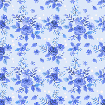 Abstract blue flowers seamless pattern background, Seamless flower with monochrome blue.