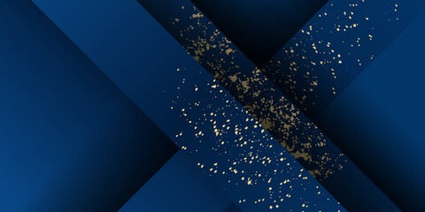 Modern simple dark navy blue and gold glitter abstract stripes background with copy space and 3d concept. Magic night dark blue sky with sparkling stars. Gold glitter powder splash vector background. 