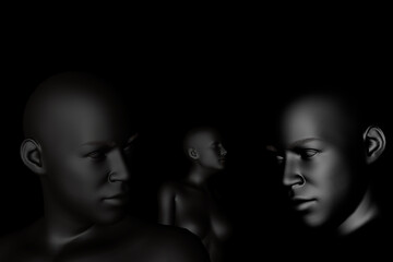 Men and a woman looking at different sides - black lives matter concept