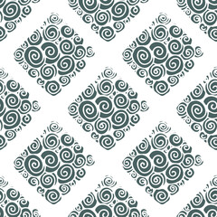 Vector seamless pattern with abstract square, swirl on white bakground