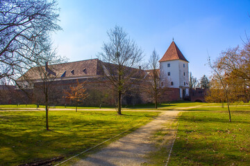Fototapeta na wymiar Medieval castle in Sarvar in spring. Hungary