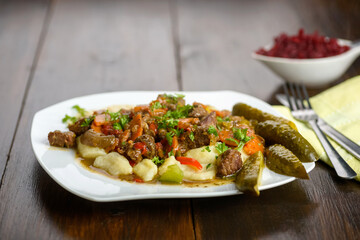 potato dumplings with goulash
