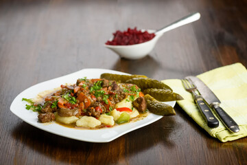 potato dumplings with goulash