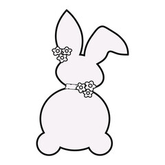 Easter Bunny White Rabbit Decorated Flowers Black Contour