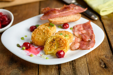 sandwich with fried camembert cheese and bacon
