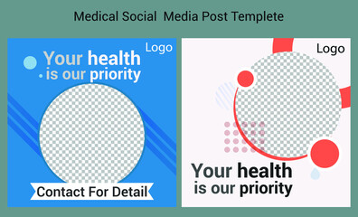 Medical social media post template. Editable Healthcare Banner.