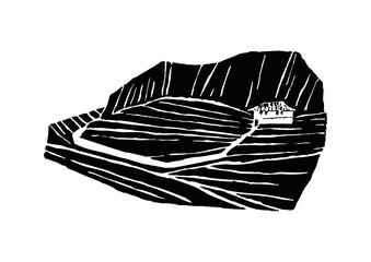 Countryside house on hill isolated on white