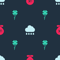 Set Location England, Cloud with rain and Four leaf clover on seamless pattern. Vector.