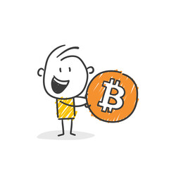 Strichfiguren / Strichmännchen: Bitcoin, Kryptowährung, Blockchain. (Nr. 589)	