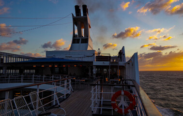 Dream holiday vacation on cruiseship or cruise ship liner with fantastic breathtaking sunset...