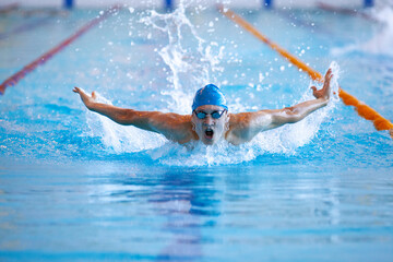 sporty swimming in pool