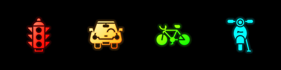 Set Traffic light, Car, Bicycle and Scooter icon. Vector.