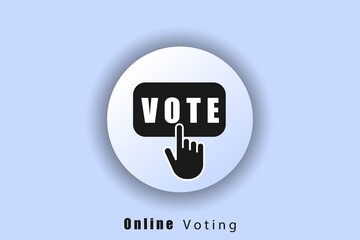 Online voting icon. Voting logo. Hand click on vote button line icon. User interface icon. White web button neomorphism. Vector EPS10