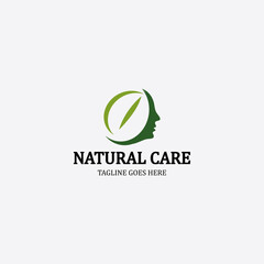 Natural care logo design template. Leaf icon. People head logo. Vector illustration