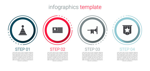Set Party hat, American flag, Trumpet and . Business infographic template. Vector.