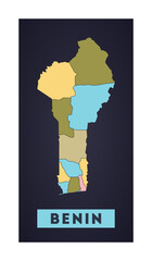 Benin map. Country poster with regions. Shape of Benin with country name. Superb vector illustration.