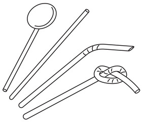 Collection set of hand-drawn doodle cartoon style classic cocktail straw vector drawings. Bar accessories for restaurant menu, website design, cocktail making process illustration, cookbook decoration