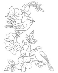 Print birds and flower coloring page