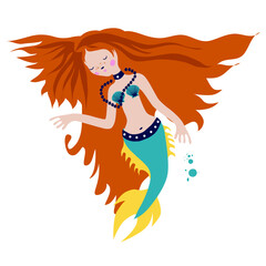 Sea mermaid. Vector illustration. In a cartoon style. Perfect for baby, fabric design, wallpaper, T-shirts, bags, party invitation, birthday greeting card.