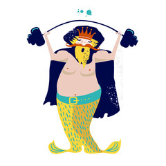 An image of the god Neptune in a cartoon style. Vector illustration. The God of sports. It can be used in postcards, children's events, posters, and clothing.