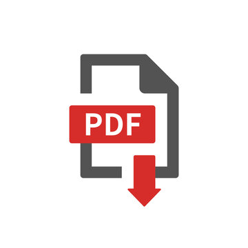 Pdf File Download With Arrow Vector Icon. Save Or Load Pdf Format Symbol.