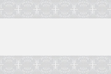 Geometric white volumetric background from a relief ethnic pattern with hearts in the style of Indian doodling. 3D effect of convex shape for web design, presentations. Horizontal inserts.